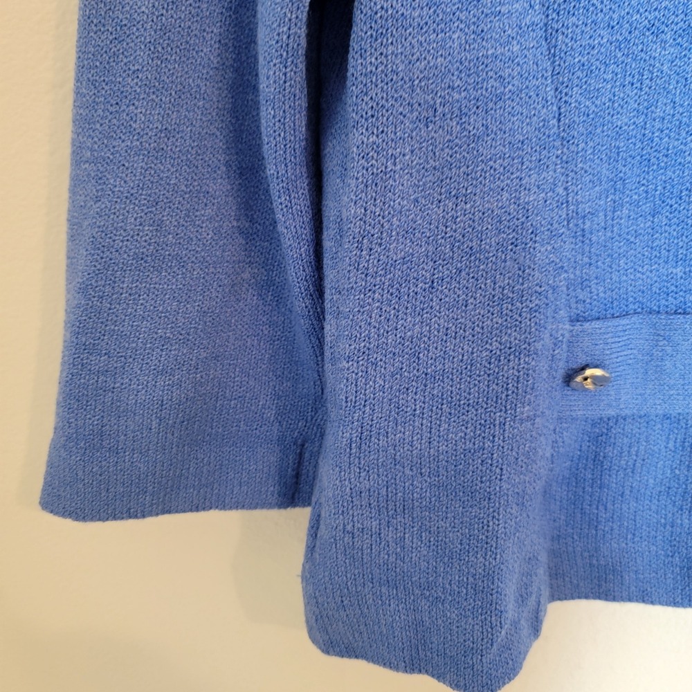 Y2K St. John Collection Santana Knit Blue Blazer Button Front Gold Academia Sz 8 - Picture 9 of 16